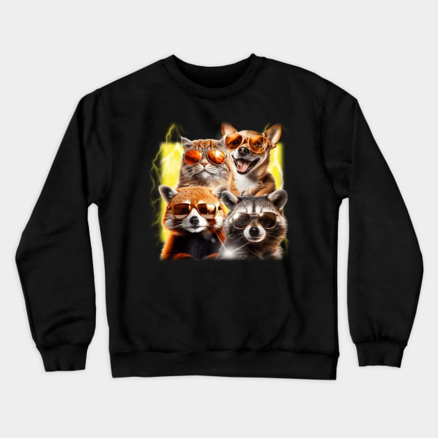 Meme Team: Cat, Dog, Raccoon Edition - Funny Animals - Bootleg Parody Crewneck Sweatshirt by Kamran Sharjeel